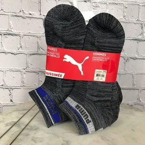 Puma Mens 6 Pairs Gray & Black Terry Low Cut Quarter Ankle Crew Socks Size 10-13